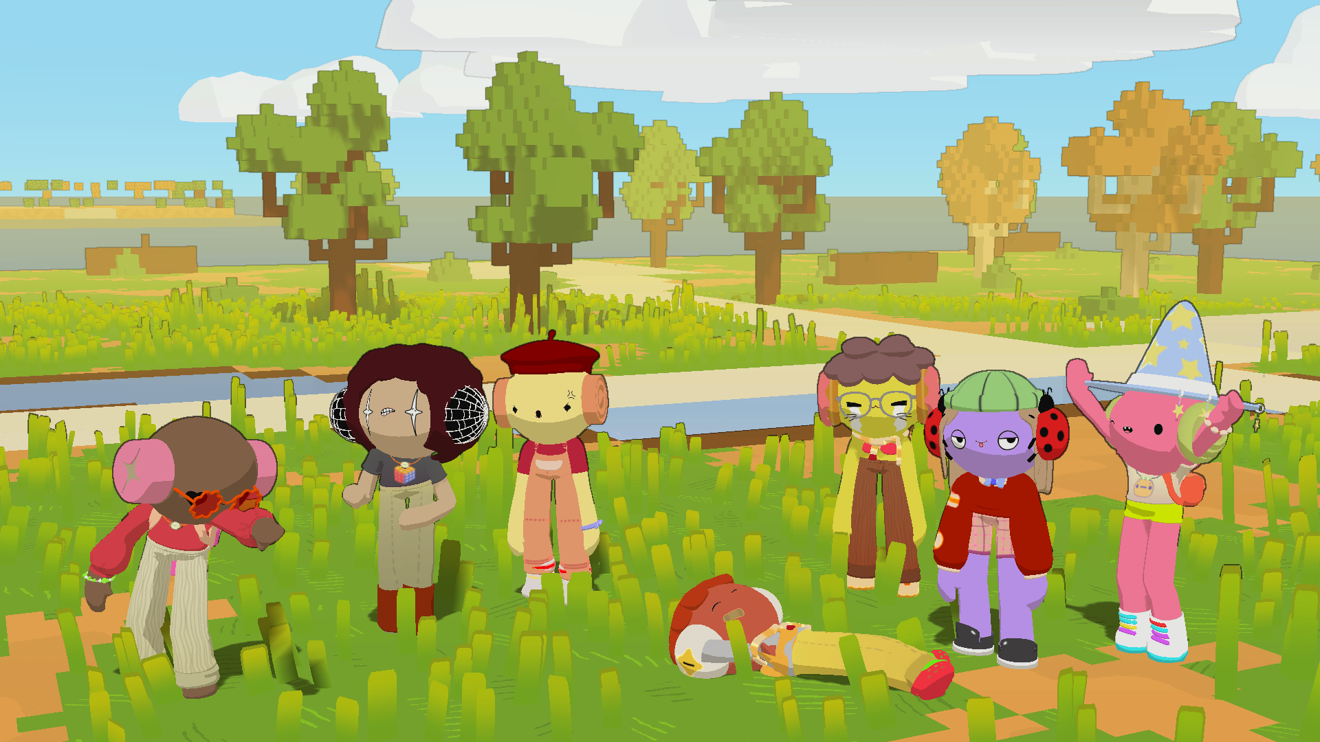 Cubit characters standing in a meadow
